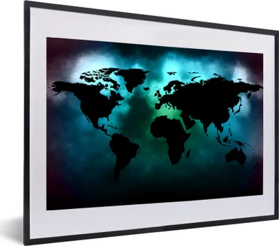Produktbild von MuchoWow® MuchoWow® Gerahmtes Poster Weltkarte - Schwarz - Grün 60x40 cm - Poster mit zchwarzem Bilderrahmen - Schlafzimmer - Plakat in Rahmen - Drucken