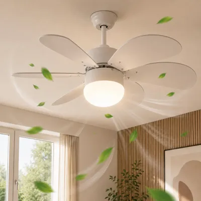 Zdjęcie produktu dla ZMH biały wentylator sufitowy z oświetleniem i pilotem cichy 6 łopatek Ø75 cm timer do salonu sypialni kuchni jadalni