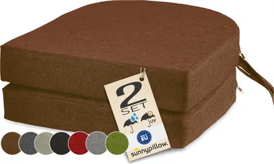 Produktbild von sunnypillow 2er Set Stuhlkissen Outdoor, wasserdicht UV-lichtecht 40 x 40 x 7cm dick - Polsterauflage mit Bändern - Auflage für Stühle,Bänke - Sitzkissen Stuhlauflage für Haus und Garten - Braun