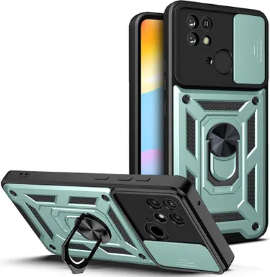 Produktbild von Redmi 10C Hülle mit Ring Ständer Halter Dia Kameraschutz TPU PC Schutzhülle für Xiaomi Redmi 10C Grün