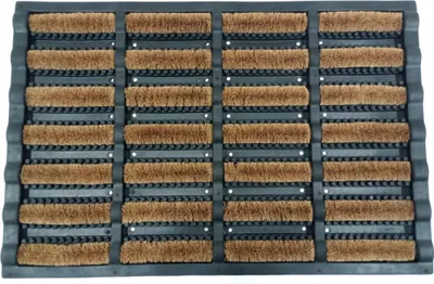 Obrázok produktu pre Rohožka Relaxdays s kefami, 60 x 40 cm, rohožka z gumy a kokosového vlákna, protišmyková, rohožka do interiéru a exteriéru, čierna/prírodná