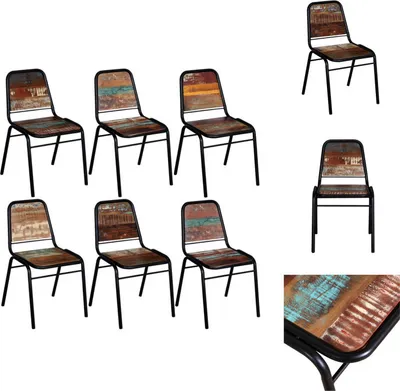 Imagen del producto de vidaXL: 6 sillas de comedor de madera maciza con aspecto envejecido