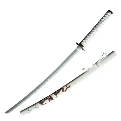 Produktbild von Dekoratives Bambus Katana weiss Drache mit Saya Ständer Anime Cosplay Japan Deko Sammlerstück Geschenk HK1129WD
