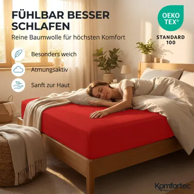 Produktbild von Komfortec Jersey Spannbettlaken 90x200 cm, 100% Baumwolle, Rot