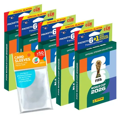 Produktbild von Bundle mit WM 2026 Sticker - 5 Eco-Blister #1 (6 Tüten)  + Exklusive Collect-it Hüllen (Eigenmarke Bundle)