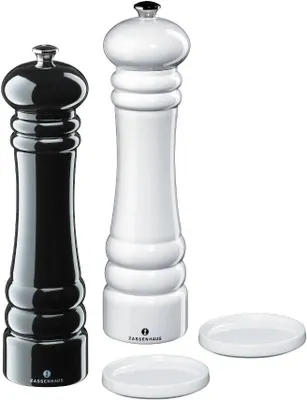 Immagine prodotto di Zassenhaus set macinapepe 24 cm nero e macina sale bianco lucido Berlino con sottobicchiere in porcellana