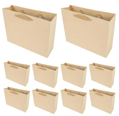 10 Kraftpapier-Geschenktüten mit Henkeln, 27x8x21 cm, braun