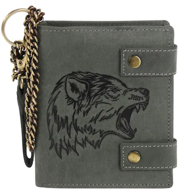 Produktbild von Geldbörse aus hochwertigem Leder + RFID mit Kette Wolf!