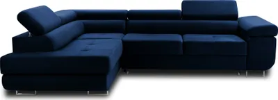 Image de Best Mobilier Pablo - canapé d'angle gauche - 5 places - convertible avec coffre et têtières réglables - en velours , Bleu nuit
