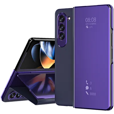 Obrázek produktu pro Pouzdro na Samsung Galaxy Z Fold 5 průhledný zrcadlový kryt, stojánek zPolyuretankůže Fialová