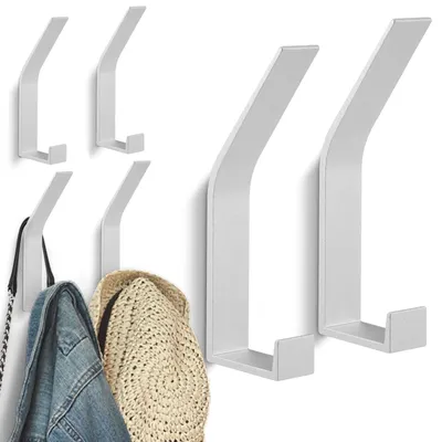 Produktbild von 6 Wandhaken zur unsichtbaren Montage (Bohren und Schrauben), moderne Garderobe für Jacken, Mäntel, Hüte, Schals, Handtücher, Handtaschen und mehr, silberfarben