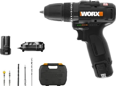 Produktbild von WORX Drill AKU 12V 38 Nm WX121 (2x2 Ah) Bohrerset 5tlg.