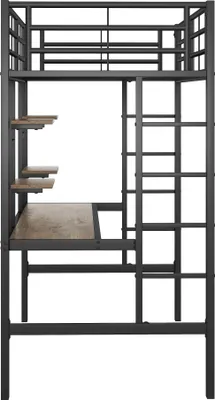 Image de AIORBER Lit superposé, 90×200 cm, avec escalier et bureau, deux bibliothèques, stable et durable, lits superposés, pour chambres, dortoirs, noir