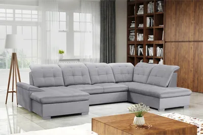 Produktbild von DOMO-HOME Ecksofa mit Schlaffunktion NICOLE – Modernes Ecksofa 345x230cm | Regulierbaren Kopfstützen | Boxspring-Funktion und Stauraum | Ideal für Wohnzimmer | Farbe hellgrau | Links