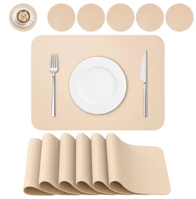 Produktbild von 6 Stück Kunstleder Tischsets - Hitzebeständig und Wasserdicht, Beige Rosa