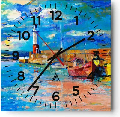 Produktbild von Wanduhr - Quadrat - Glasuhr - Leuchtturm Meer - 30x30cm - Schleichendes Uhrwerk - Lautlos - zum Aufhängen bereit - Dekoration Modern - Wanddekoration aus Glas - C4AC30x30-3693