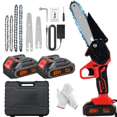 Produktbild von 4/6" Zoll Akku Kettensäge, Elektrokettensägen, Kleine Handheld Elektrische Kettensäge Kabellos,Motorkettensäge Motorsäge Mini Einhandsäge mit 2 Akkus