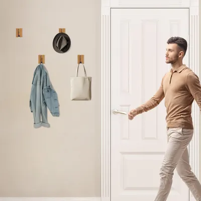 Produktbild von Klappbares Wandhaken-Set, Bambus, platzsparendes Design