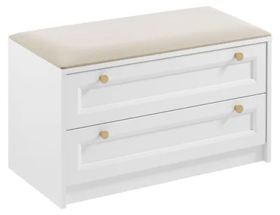Produktbild von Gepolsterte Bank mit Schubladen SILVA – weiß/beige/gold