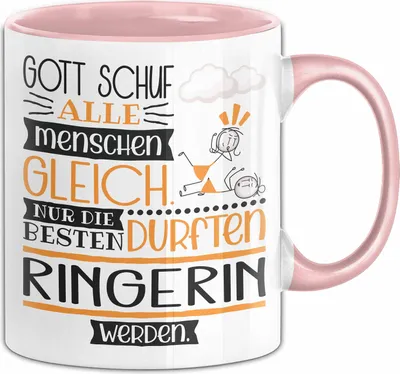 Produktbild von Ringerin Geschenk Becher Tasse Gott Schuf Alle Menschen Gleich Nur Die Besten Durfeten Ringerin Werden Geschenkidee Lustig (Rosa)