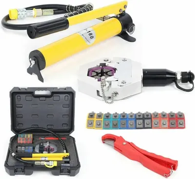 Immagine prodotto di Pinza per crimpare idraulica, versatile per le riparazioni dei climatizzatori, contiene 7 set di matrici, giallo
