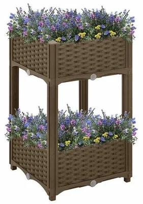 Image de Grand pot de jardin sur pieds - 40 x 40 x 71 cm - Marron - Avec 2 niveaux et une étagère de rangement - Pot de culture pour herbes aromatiques et légumes - Pot de jardin ergonomique - Plastique résistant aux UV