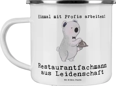 Produktbild von Mr. & Mrs. Panda Emaille Becher Restaurantfachmann Leidenschaft - Weiß - Geschenk, Outdoor Tasse, Pott, Teetasse, Haferl