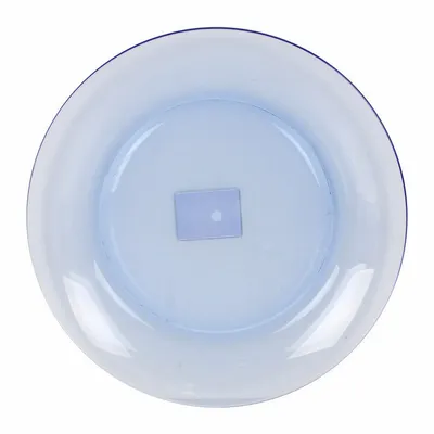 A top-down view of a blue plate.