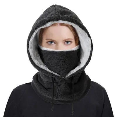 Immagine prodotto di Scaldacollo in pile, passamontagna, maschera per il viso, antivento, passamontagna integrale, caldo, ideale per sport invernali e attività all'aperto, taglia unica, colore nero