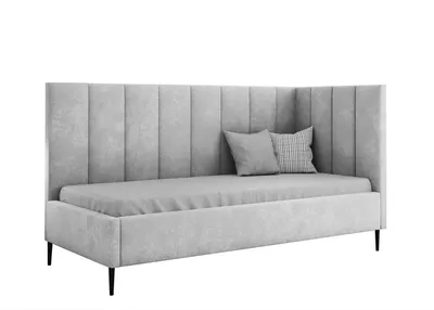 Produktbild von ARES MEBLE Modernes Kinderbett INEZ - Baby Bett - Bett zum Kinderzimmer, mit Bettzeugfach - Velour (Grau, 90x200 cm)