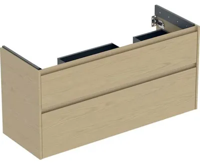 Produktbild von Geberit Renova Plan Unterschrank für Doppelwaschtisch, mit zwei Schubladen: 124.5x60.6x44.6cm, Breite Waschtisch=130cm, Eiche natur / Melamin Holzstruktur