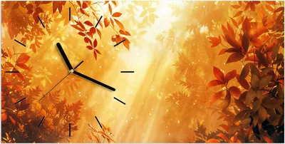 Produktbild von Wanduhr aus Glas mit Motiv Herbstlicher Wald- 60 x 30 cm - inkl. Aufhängesystem