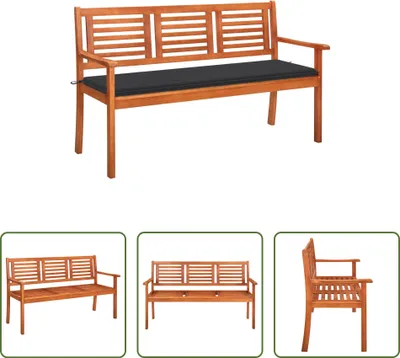 Immagine prodotto di The Living Store Panca da giardino a 3 posti con cuscino 150 cm in legno massiccio eucalipto
