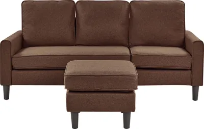 Obrázok produktu pre BELIANI Pohovka hnedá látková čalúnená 3 miestna s taburetom mid century modern obývacia izba