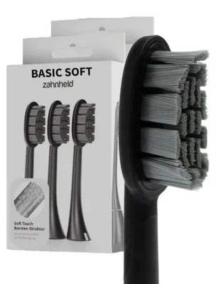 Produktbild von Zahnheld Bürstenkopf Ersatzbürsten Basic Soft - ideal für Gero Schallzahnbürsze, 6 Stück, Schwarz, weiche Wechselköpfe, sensible Zähne und Zahnfleisch