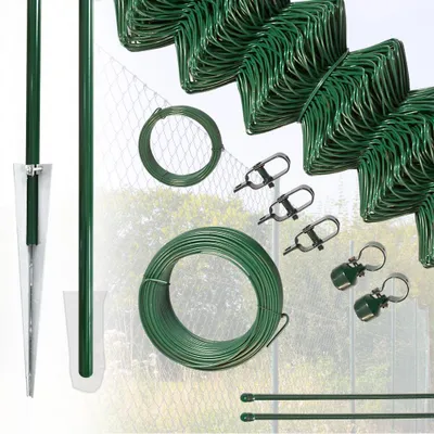 Produktbild von Komplettset Maschendrahtzaun Zaun Set Gartenzaun Zaunset Einbetonieren Grün 80 - 200 cm hoch 15 - 100 m V2Aox, Höhe:0.8 m, Länge:15 m, Befestigung:Bodeneinschlaghülse