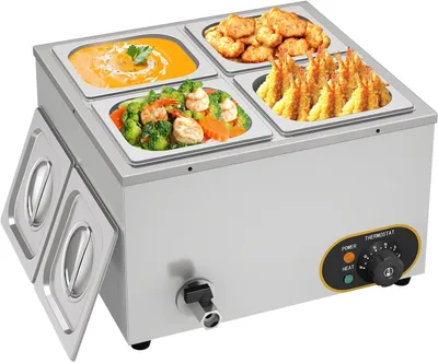 Immagine prodotto di Contenitore riscaldante elettrico in acciaio inossidabile per buffet, con quattro contenitori e coperchio