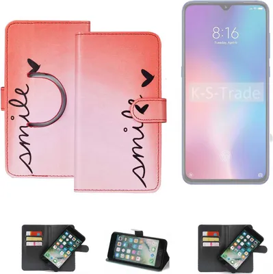 Produktbild von K-S-Trade Schutzhülle Handyhülle kompatibel mit Xiaomi Mi 9 SE Hülle cover bookstyle Etui ''smile'' rot Standfunktion Kameraschutz (1Stk)