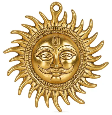 Messing Surya Wandhänger – Sonnengott Dekoration, 12 cm, Gold