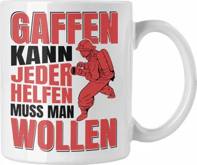Produktbild von Trendation - Feuerwehr Tasse Geschenke Zubehör Lustig Einsatz Geburtstag Spruch Helfen Muss Man Wollen (Weiß)