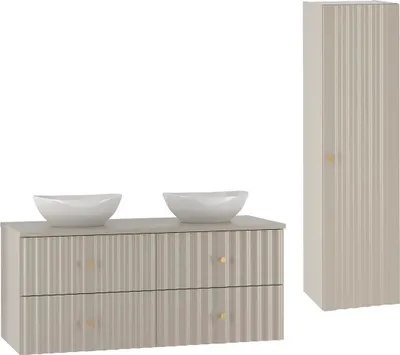 Produktbild von Doppelwaschtisch und Hängesäule 120.6cm Izae mit 4 Schubladen, Kaschmir