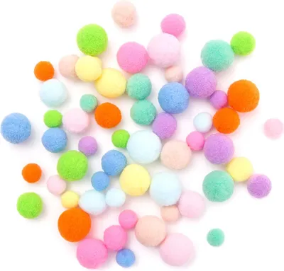Produktbild von Plüsch-Pompons Bunt Regenbogen Pastell 60St.