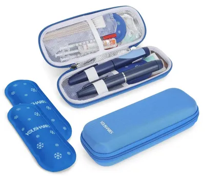 Produktbild von Kühltasche für Insulin mit 2 Kühlakkus, TSA Diabetiker Tasche für Medikamente, Blau