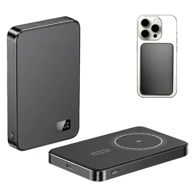 Produktbild von Magnetische Powerbank 10000 mAh, kabelloses Laden & Schnellladung, ultradünn und tragbar, mit integriertem Kabel