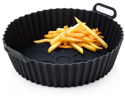 Produktbild von Silikon-Heißluftfritteusen-Einlage, wiederverwendbar, schwarz, 20,5 cm