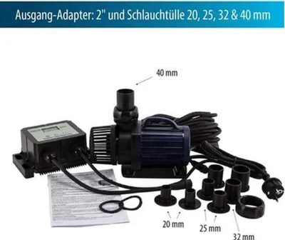 Immagine prodotto di Pompa per stagno - Potenza regolabile 70-200W - Portata di 22.000 l/h - Altezza massima di pompaggio: 7,5 metri - Pompa per acqua
