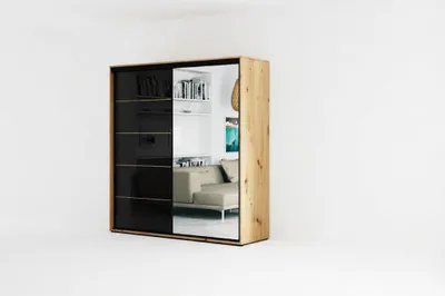 Produktbild von A11 Kleiderschrank mit 2 Schiebetür aus Glas und Spiegel - Artisan, Lacobel Schwarz - 150 x 62 x 245 cm