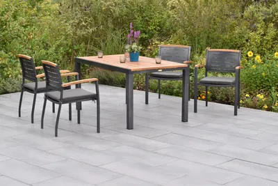 Produktbild von Merxx Gartenmöbel Set Tinos 9tlg., 4 Stapelsessel inkl. Kissen, Ausziehtisch 150 (200) x 90 cm- Aluminium/Akazie