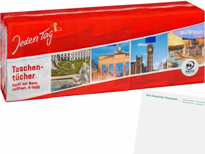 Produktbild von Jeden Tag Taschentücher 4-lagig (15x10Stk Packung) + usy Block