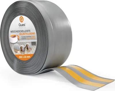 Obrázok produktu pre QUEST Mäkká soklová lišta Samolepiaca, Flexibilná soklová lišta, Rohová soklová lišta, PVC, 100x25mm, sivá, 1m